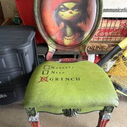 The Grinch Decoupage Hand Painted And Made Vintage Home Decor Christmas Holiday Chair