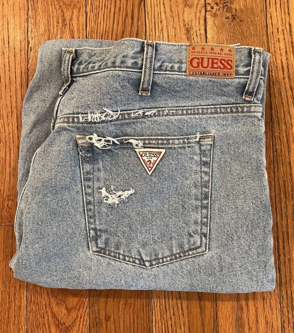 Guess Jeans Denim Blue Distress Classic Fit 40x34 Straight AST001 Vintage Y2K