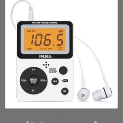 PRUNUS J-159 Pocket AM FM Radio Portable With Stereo Earphone, Battery Operated Radio By 2 AAA, Manual Preset, Large Screen, Lock Key Radios,Sleep Tim