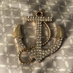 Rhinestone Encrusted Gold Colored Anchor Charm