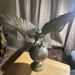 Vintage Brass Eagle On World Globe Stand