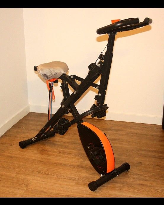 UREVO Stationary Exercise Bike Foldable 3 in 1 Magnetic Upright Bike Indoor Cycling Bike Squat Machine Row and Ride Trainer Glutes Home Gym Workout wi