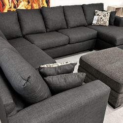 Brand New Contemporary Dark Gray U Shaped Sectional Couch With Chaise 
