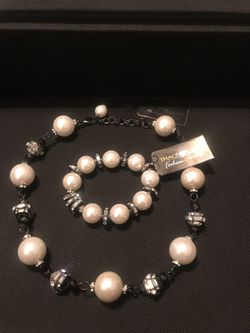 Traci Lynn pearly rhinestone necklace and bracelet