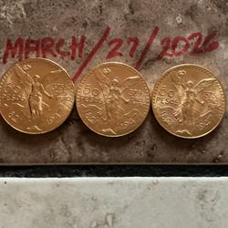 (3) BEAUTIFUL GOLD MEXICAN COIN 22 KARAT  CENTENARIO  UNCIRCULATED ORIGINAL 1947 ((( 41:6  GRAMS )))