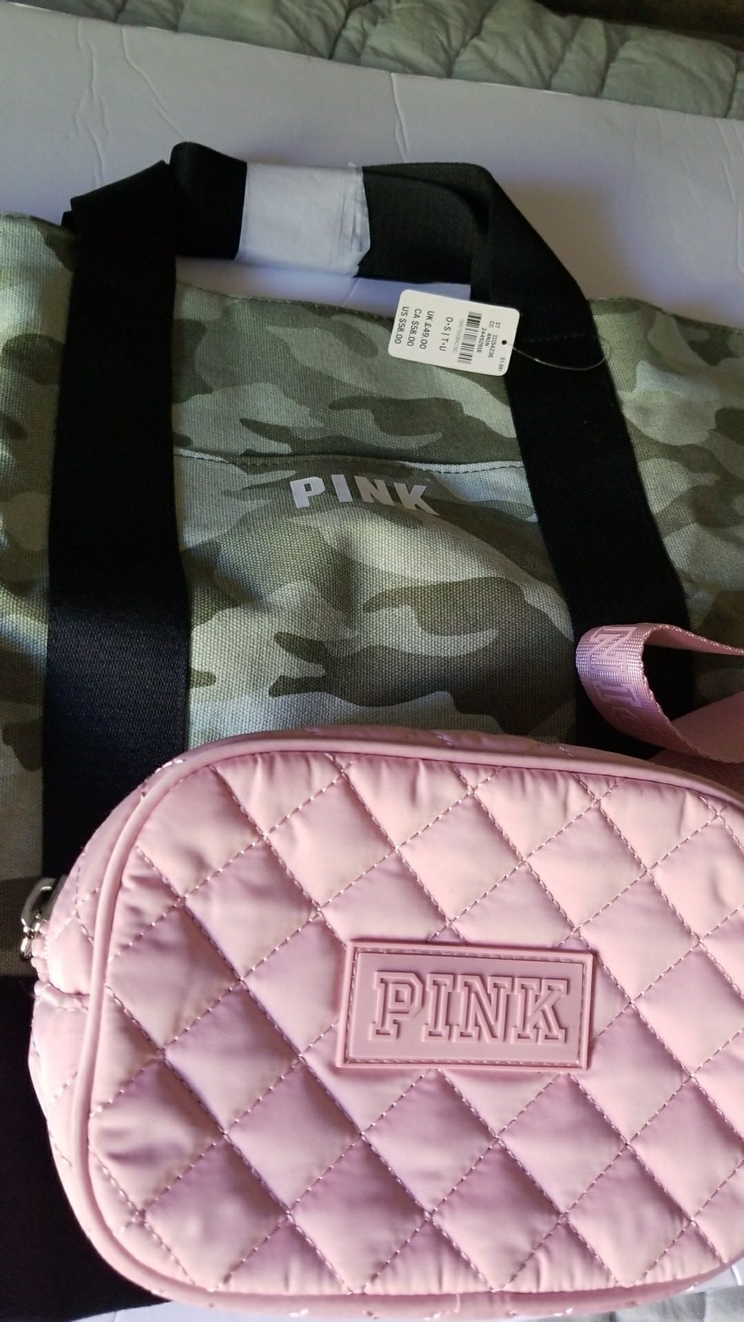 Pink camouflage tote bag and waist bag new