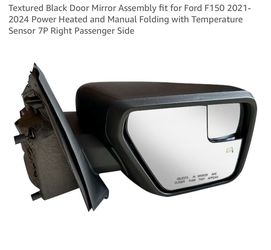 Textured Black Door Mirror Assembly fit for Ford F150 2021-2024 Power Heated and Manual Folding with Temperature Sensor 7P Right Passenger Side