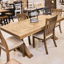 Moriville 7 Piece Natural Color Extension Rectangular Dining Table And Chairs🤩 Set Of 7✅ On Display🏠Dining Room/Kitchen💥