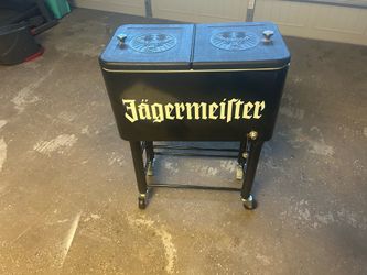 Jägermeister Breweriana Cooler on Rolling Stand with Caster Wheels, Black