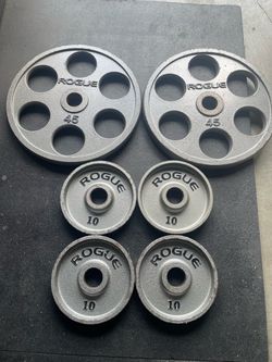 Rogue 6 Shooter Olympic Grip Weight Plates…. Home Gym Fitness….