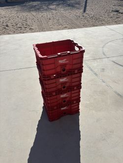 4 Brand New Milwaukee Pack out Stackable Tubs 