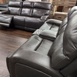 New Top Grain Genuine Leather Sofa And Loveseat With Power Recliners