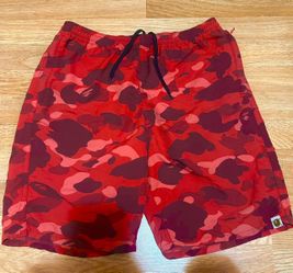 RED COLOR CAMO BAPE HEAD ONE POINT BEACH SHORTS MENS - SIZE MEDIUM