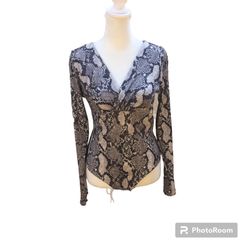 H&M Gray Snakeskin Print One Piece Onesie V-Neck Long Sleeve Bodysuit