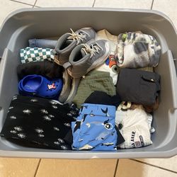 Bin Of Baby/Toddler Boy Clothing And Shoes 
