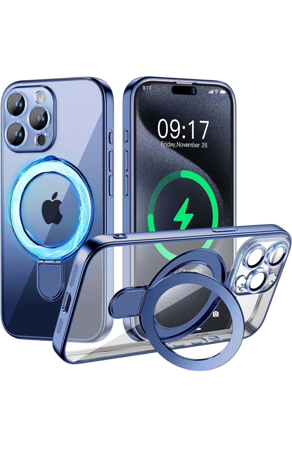 Magnetic for iPhone 15 Pro Max Case with Invisible Stand[Compatible with MagSafe][Full Camera Lens Protector][Military Drop Protection] Shockproof Not