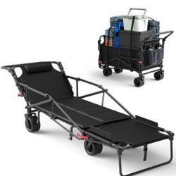 2-in-1 Multifunctional Folding Wagon Carts,Convertible Beach Chair,650LBS Large Capacity,Foldable Portable Wagon,Utility Cart Suitable for Grocery,Spo
