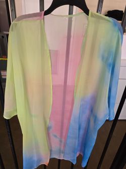 Sheer Tie-Dye Komono Cover-Up, Size Medium