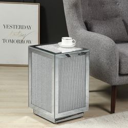 GLAM MIRRORED FAUX DIAMONDS END SIDE ACCENT TABLE HOME DECOR