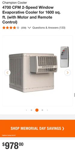 Champion Cooler
4700 CFM 2-Speed Window Evaporative Cooler for 1600 sq. ft. (with Motor and Remote Control)