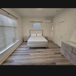 Neutral Queen Frame, Headboard, & Mattress