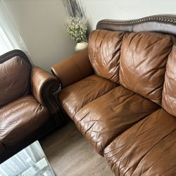 Brown leather couches