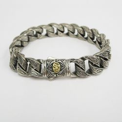 Scott Kay Sparta Curb Chain Bracelet Sterling Silver 18k Gold Ornate