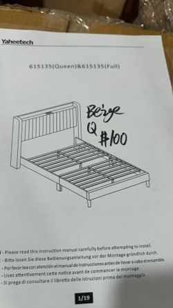 Yaheetech Queen Bed Frame with Channel-Tufted Storage Headboard