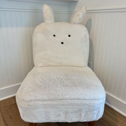 Faux Fur Bunny Accent Chair in Ivory and Capri Wood