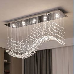 New- Siljoy 10-Light Modern Crystal Chandelier – Chrome Wave Design