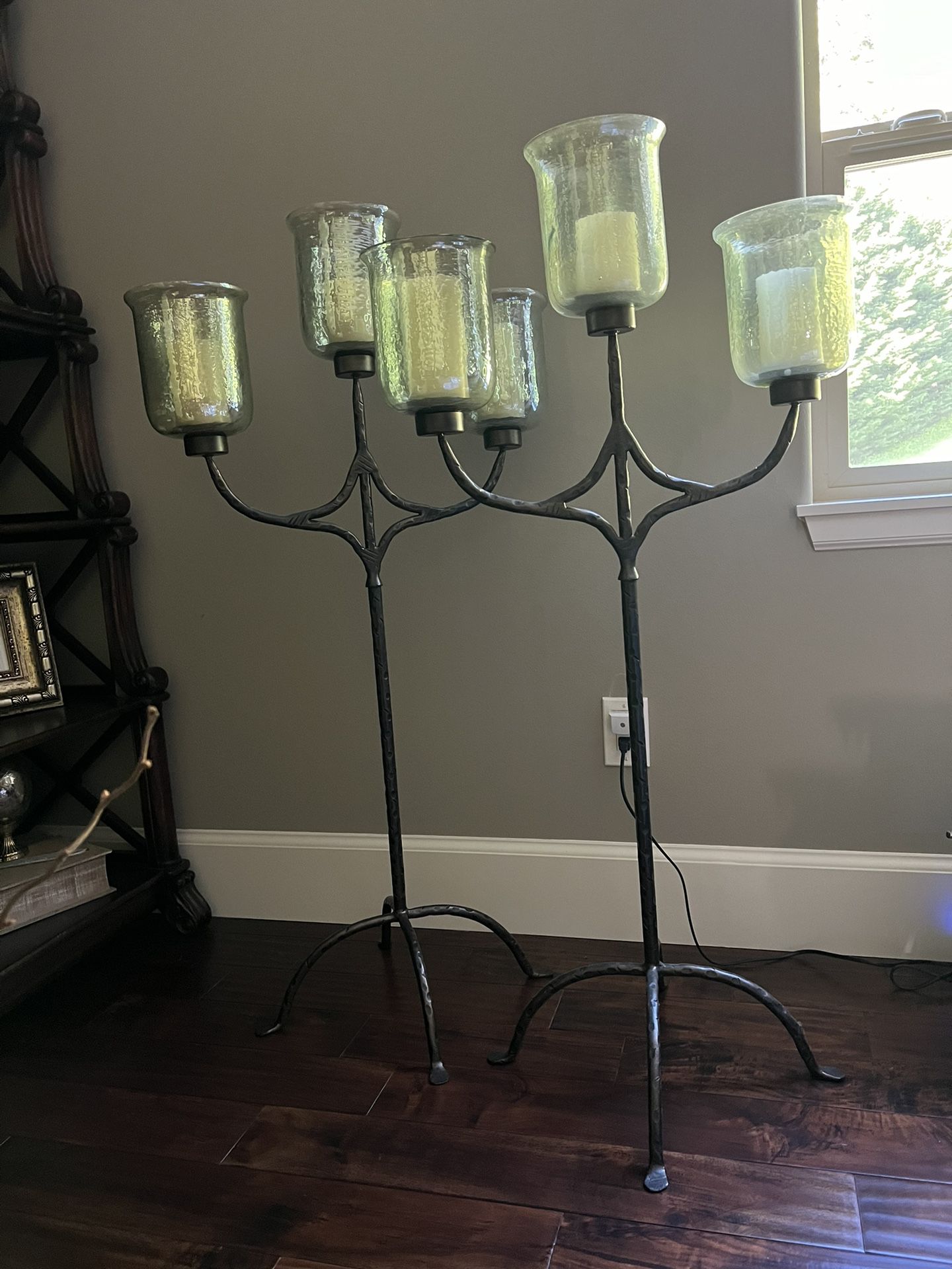 2 Glass Candle Holders Stand Home Decor