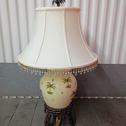 Vtg Vintage Hand Painted Bamboo Ceramic Lamp