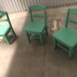 Three Antique Solid Wood Painted Children Chairs Excellent Condition