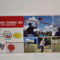 2 MD Sports 6 in 1 Backyard Game Combo Set Volleyball Badminton Disc Horseshoe 