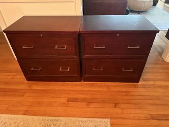 Two Matching Wooden Cherry Lockable Filing Cabinets Or Drawers 