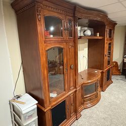 Brown wood entertainment system