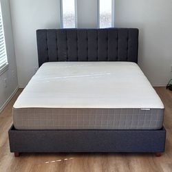 Queen Dorel Upholstered Bed w/ Ikea Haugsvar Mattress