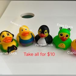 Fun Character Rubber Duck Set – Gamer, Penguin, rainbow pattern,  Frog,  & Cupcake (5pcs)