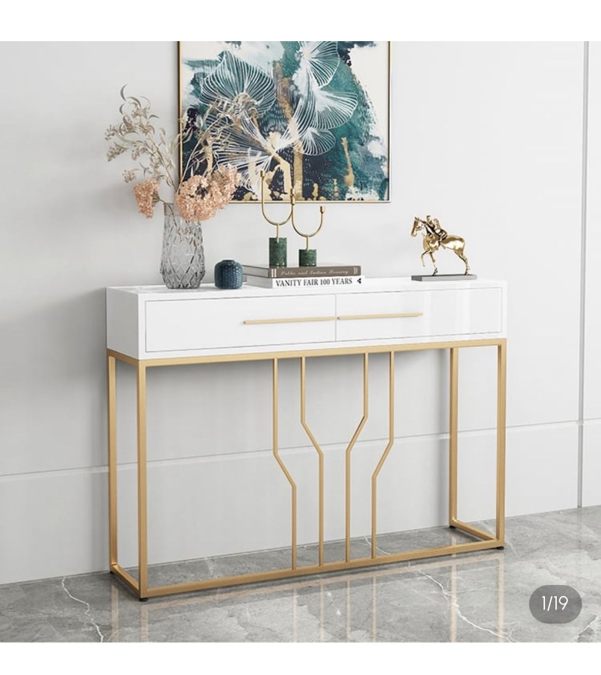 32" Modern Narrow White Console Table With Storage Wood Entryway Table With Drawers