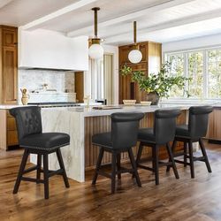 Set of 4 Height Bar Stools, 26” Swivel Bar Stool with Back, Linen Fabric Upholstered Counter Stools with Footrest, Retail $540