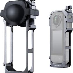 PGYTECH Camera Cage for Insta360 X5, Durable Aluminum Alloy Protective Case with Quick Release Knob, Built-in Cold Shoe Mounts and 1/4" Threads, Silic
