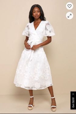 Lulus brand White Floral Lace Midi Wrap Dress