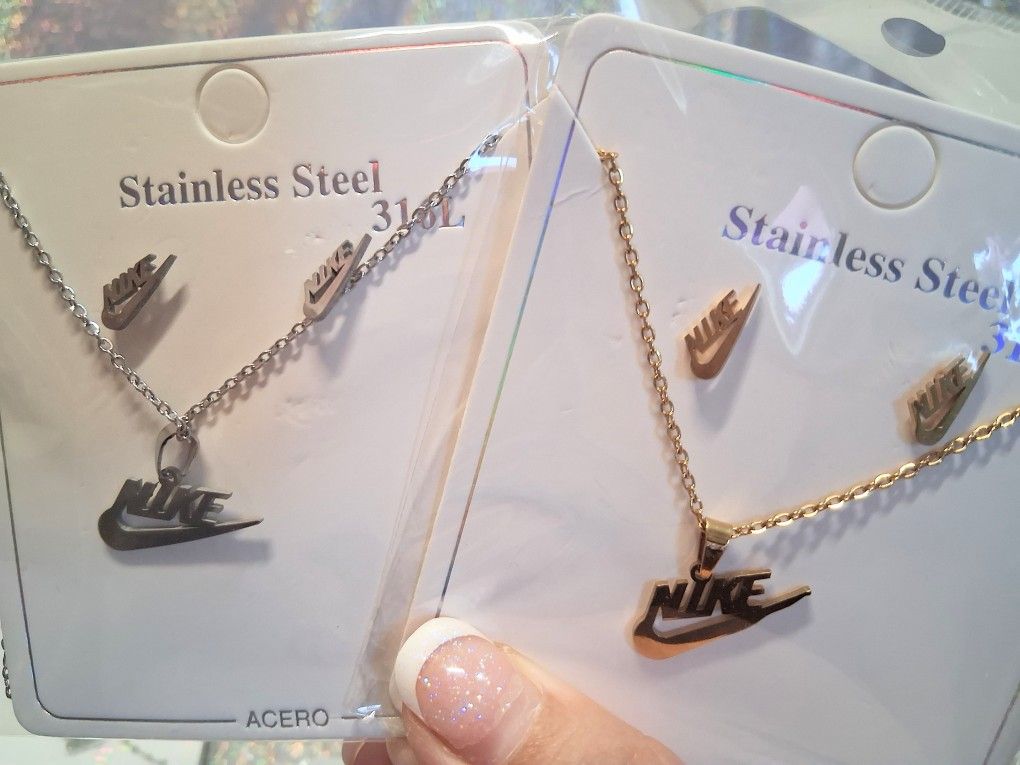 New Nike Stainless Steel Neclace & Earring Sets - $5 Each