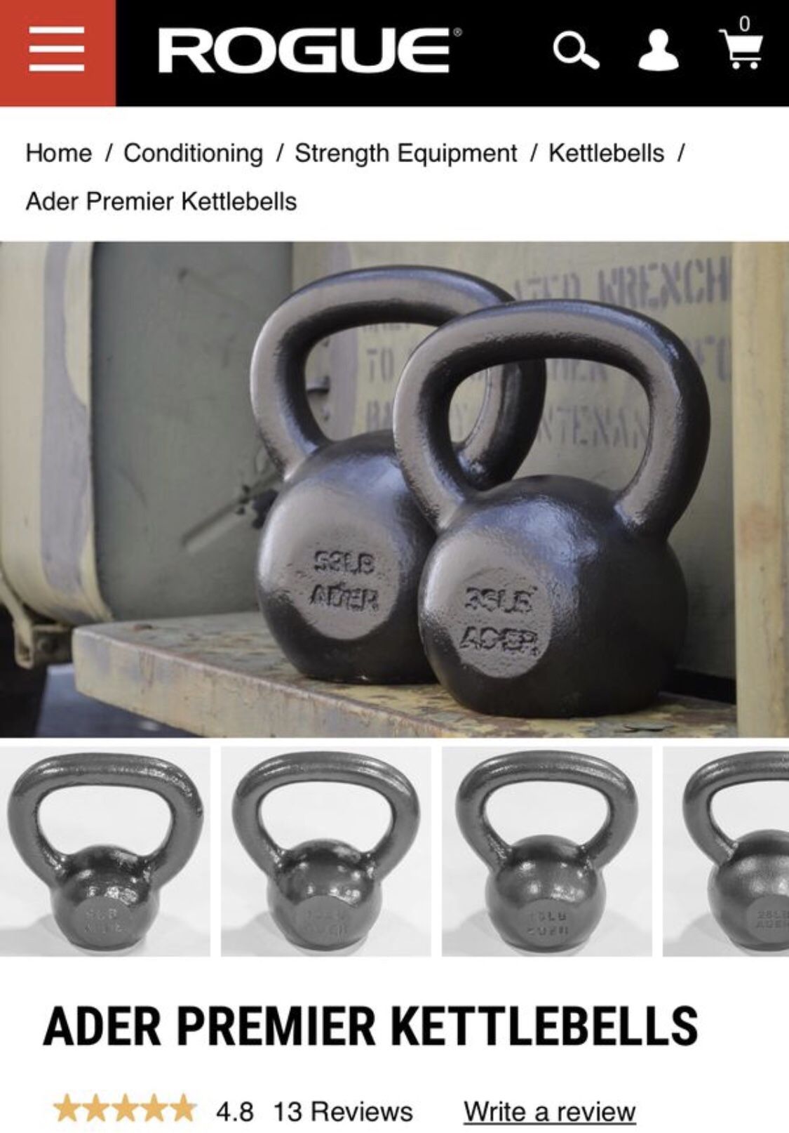 Rogue Fitness USA - Ader Premier KettleBell 80lb