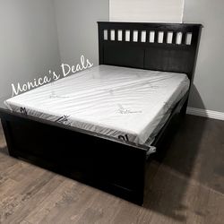 Queen Solid Wood Bed With Memory Foam Mattress $600