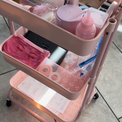 3 Tier Rolling Utility Cart (Pink)