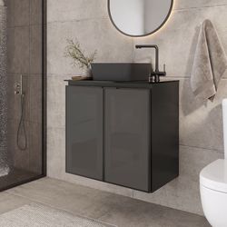 COZIMAX Umbu Combo Black Steel Bathroom Vanity Set 24"