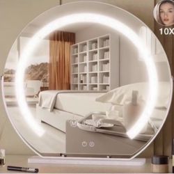 Vanity Mirror with Lights,Round Light Up Makeup Mirror for Dressing Table, Desk, Bathroom, Bedroom Touch Screen Control, 3 Colors Dimmable LED Table M