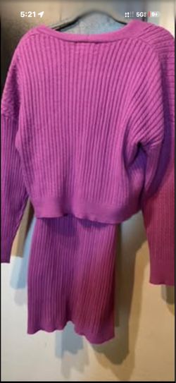 Purple Ribbed Knit Sweater and Skirt Set size large