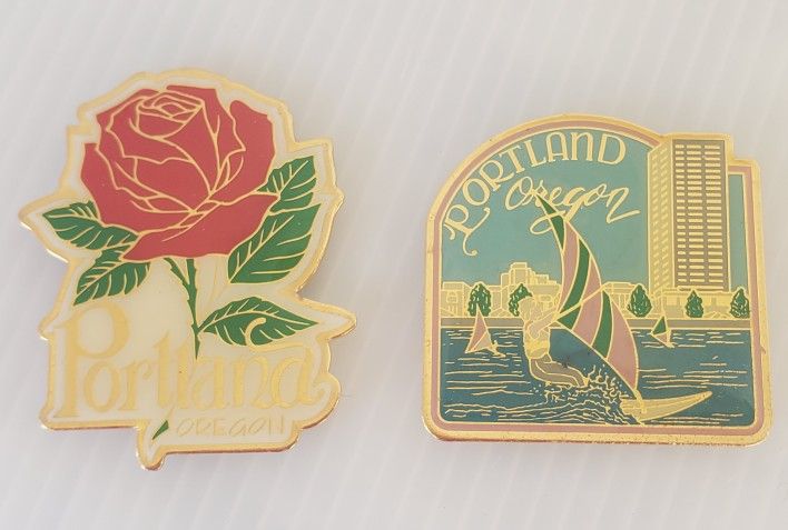 Portland Oregon Souvenir Tourist Refrigerator Magnet Skyline Beach Rose Lot Of 2